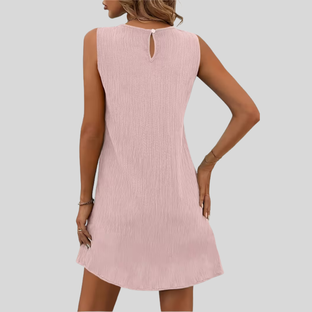 Women Sleeveless Swing Dress Round Neck Flowy Summer Casual Outfit
