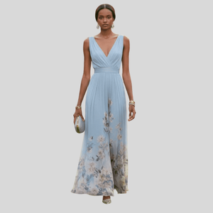 Damen Maxikleid aus Chiffon mit Blumenmuster Elegantes Sommeroutfit für Hochzeitsgäste