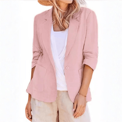 Damen Locker geschnittene Einreiher-Jacke mit Kragen und Taschen
