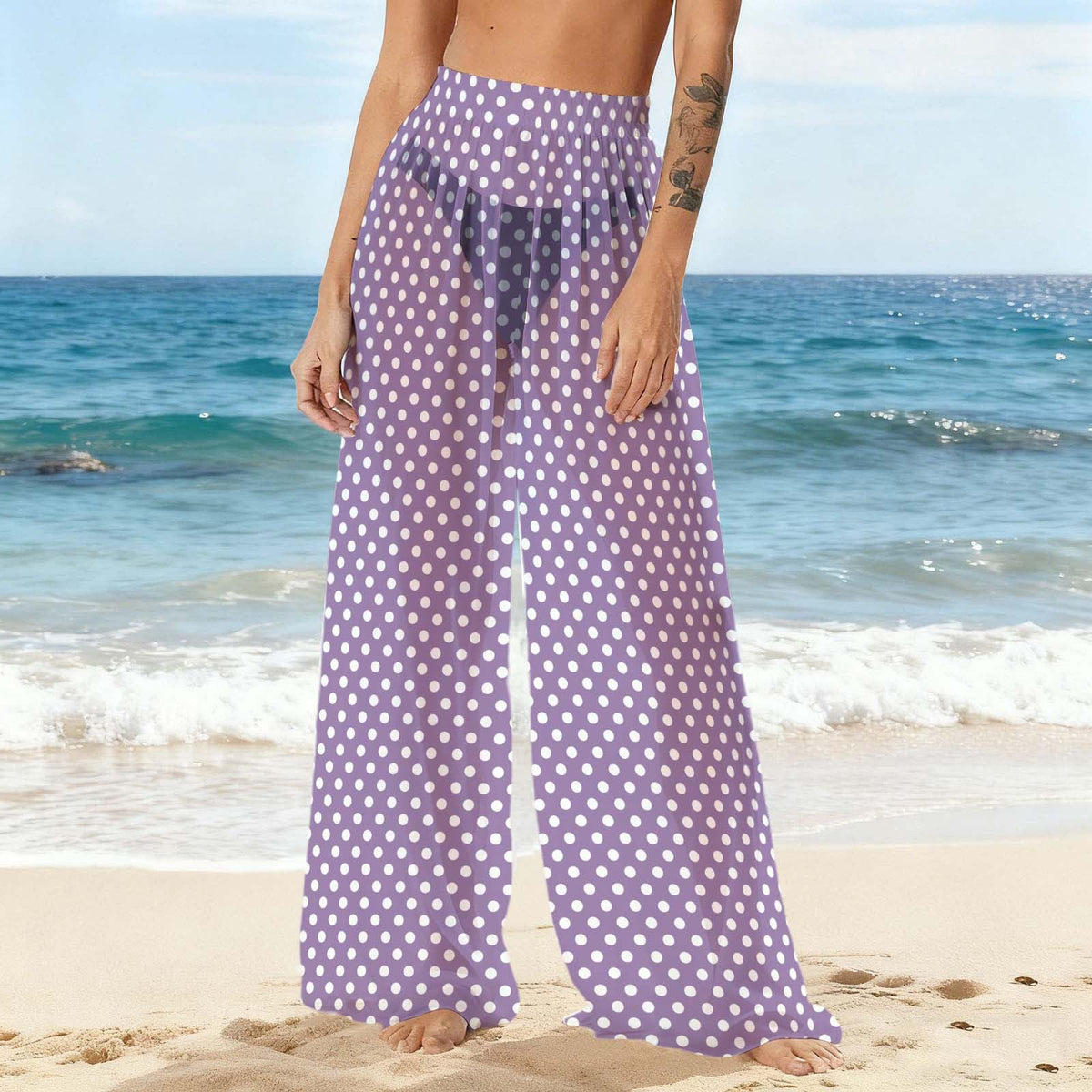 Transparente Strandhose mit Polka-Dots