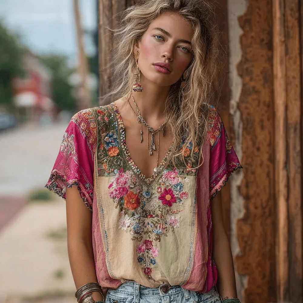 Boho besticktes Sommertop