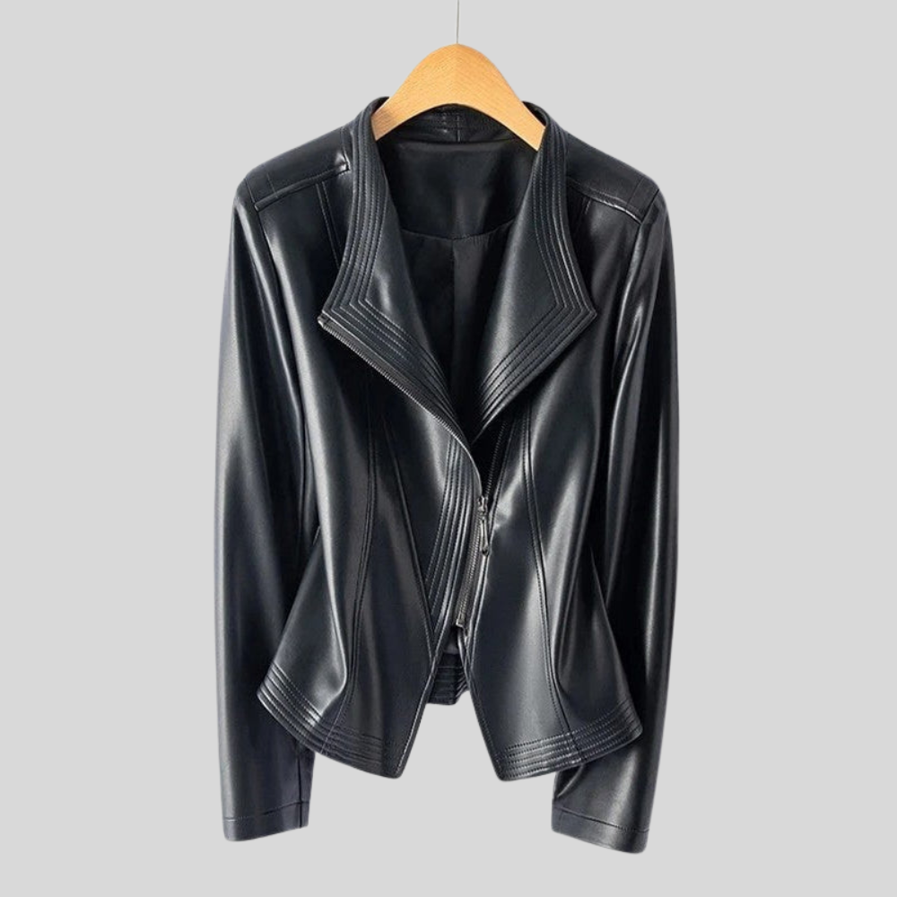Women Jacket Asymmetrical Zip V Collar Casual Outerwear