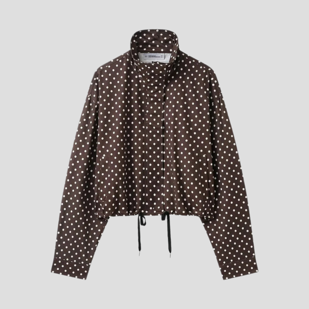 Damenjacke mit Rollkragen und Polka-Dots, langärmliger Freizeitmantel