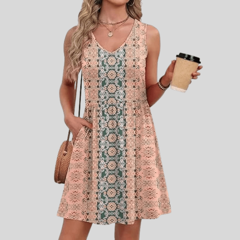 Boho Printed Sleeveless Mini Dress With Flowy Fit