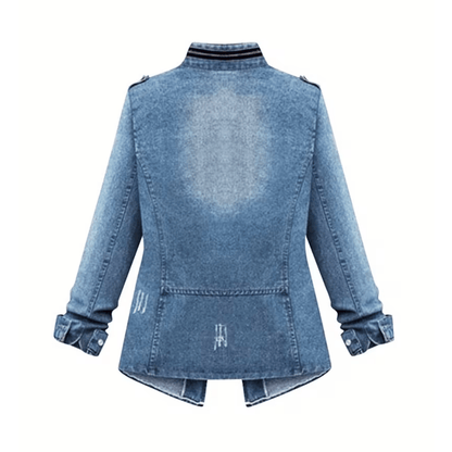 Waist Cinched Utility Style Denim Jacket