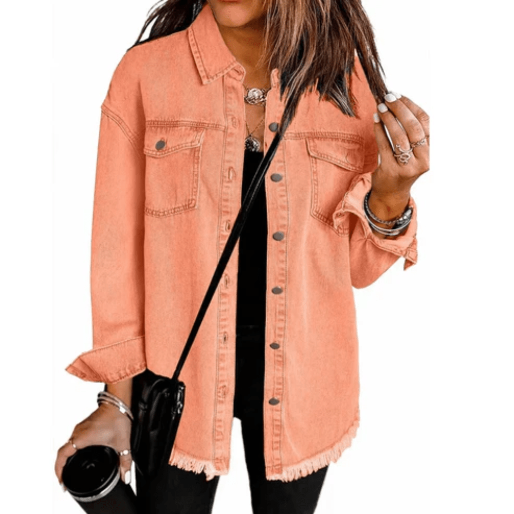 Frayed Hem Oversized Washed Shirt Jacket