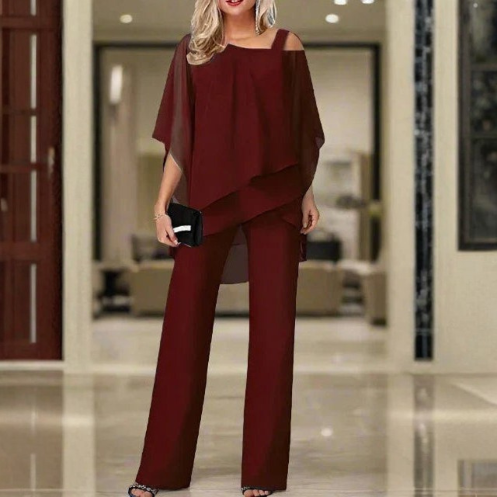 Conjunto de dos piezas para mujer de gasa, elegante y de corte holgado para día y noche