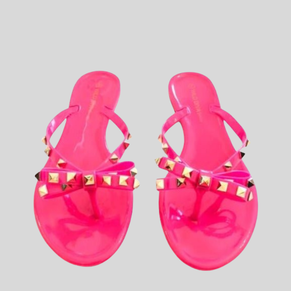 Women Studded Bow Jelly Sandals Flip Flop Casual Sandals