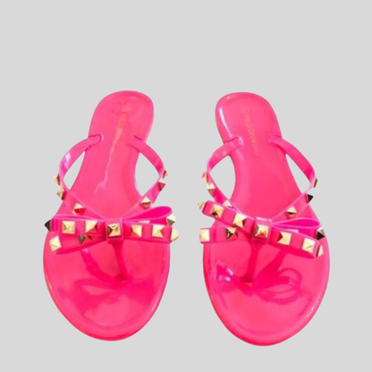 Women Studded Bow Jelly Sandals Flip Flop Casual Sandals