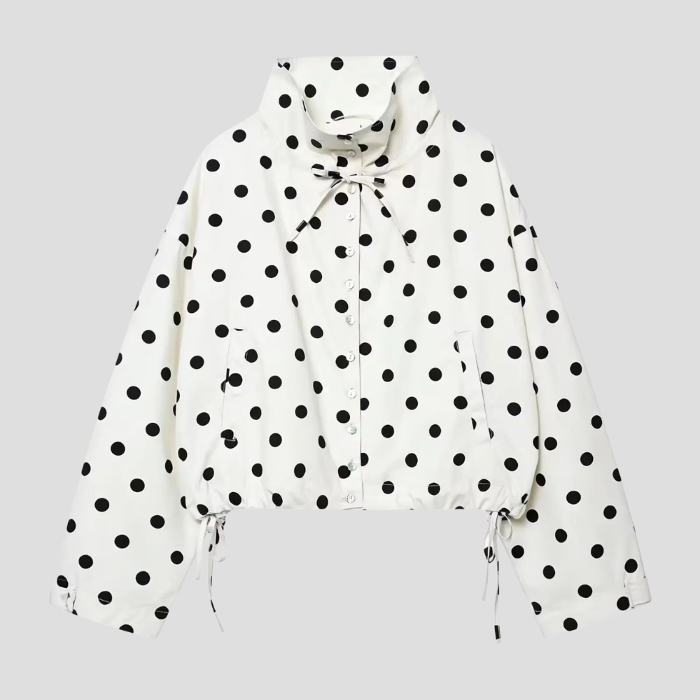Women Polka Dot Jacket Long Sleeve Casual Short Coat