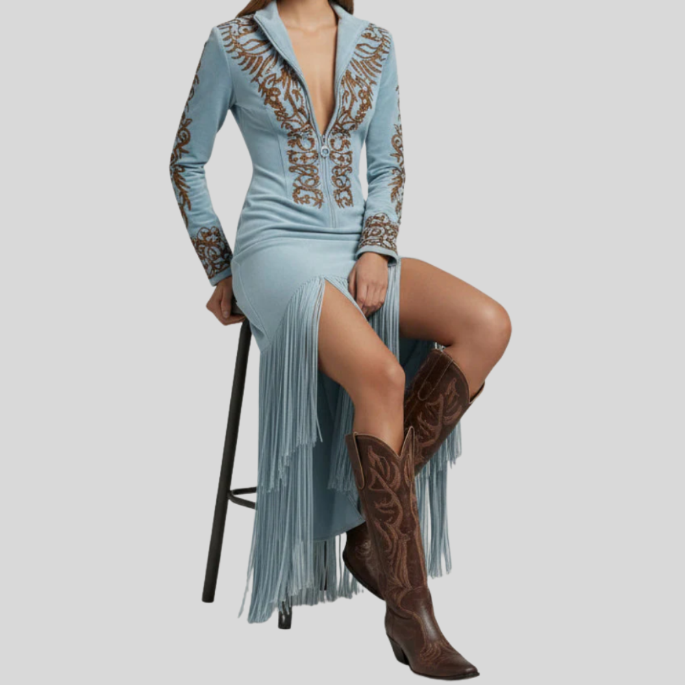 Women Fringe Maxi Dress Flowing Summer Beach Party Outfit