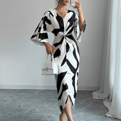 Abstract Print Twist Waist Midi Dress