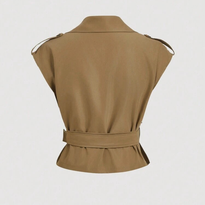 Cropped Sleeveless Trench Vest Belted