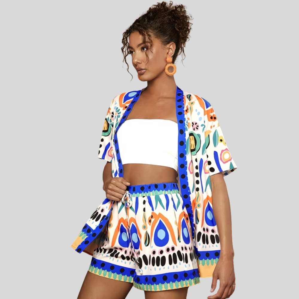 Women Tropical Two Piece Set Shirt And Shorts Summer Vacation Outfit