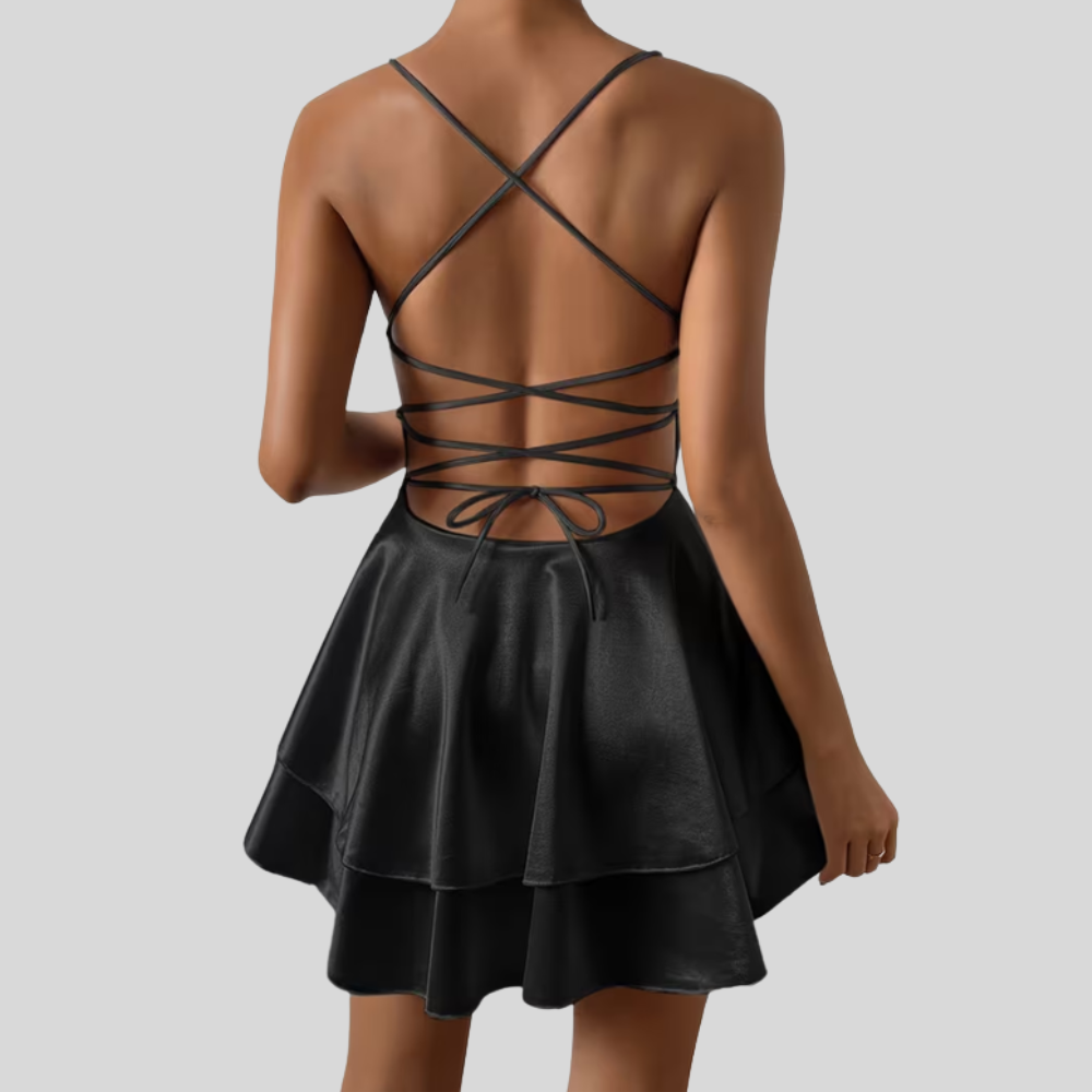 Women Cross V Neck Pleated Dress Open Back Elegant Evening Outfit