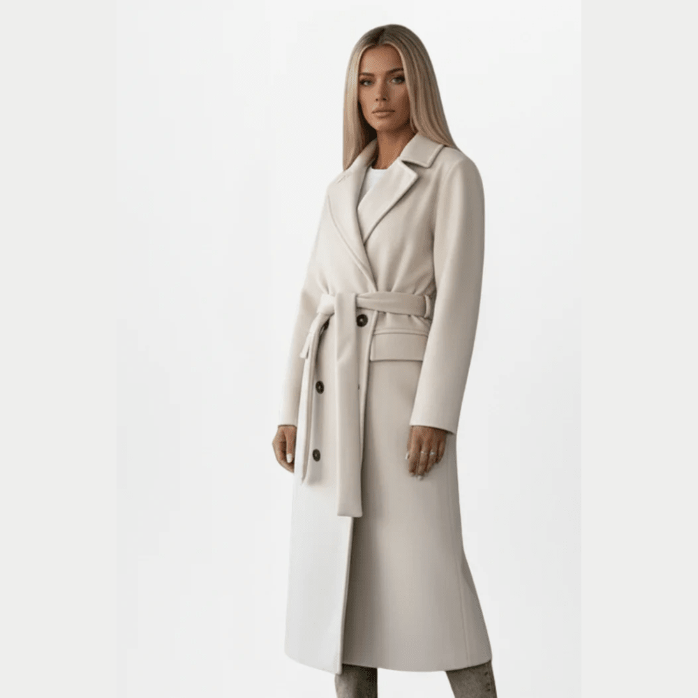 Elegant Long Coat with Belted Waist
