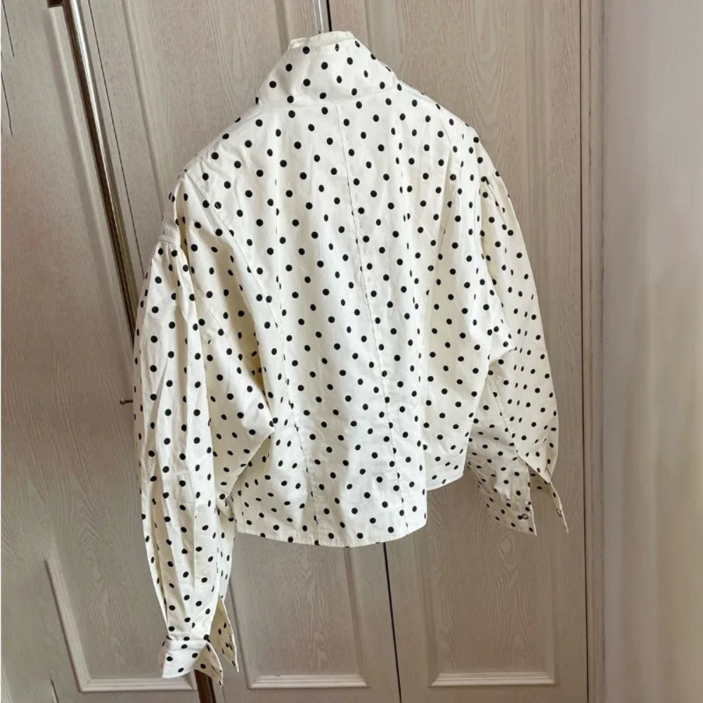 Women Polka Dot Jacket Stand Collar Casual Coat