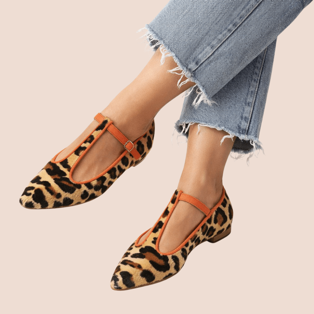 Women Bold Leopard Print T Strap Flat Shoes