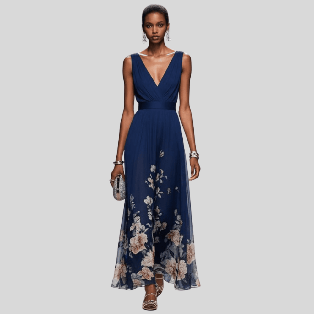 Damen Maxikleid aus Chiffon mit Blumenmuster Elegantes Sommeroutfit für Hochzeitsgäste