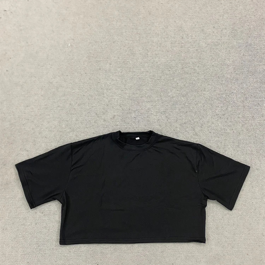Kurz geschnittenes T-Shirt mit Spitzenpaneel