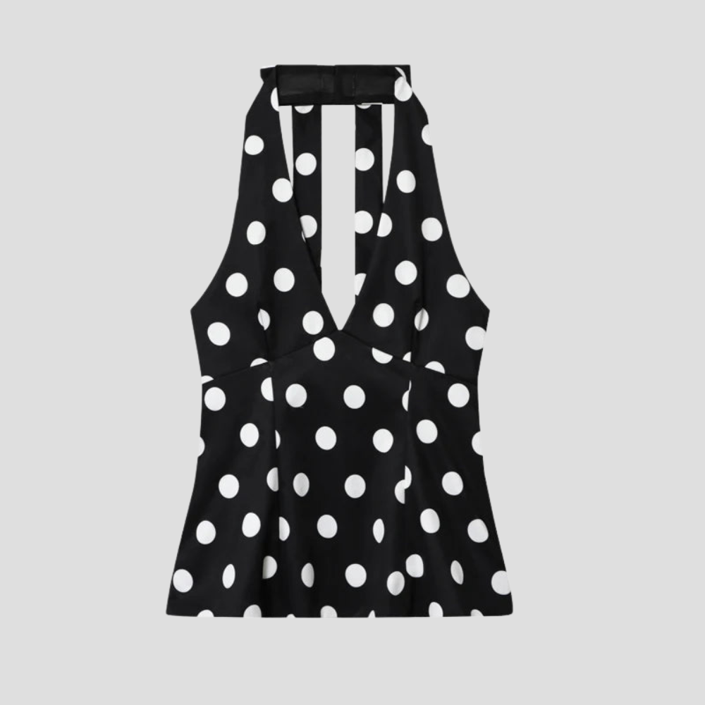 Women Polka Dot Corset Crop Top Halter Backless