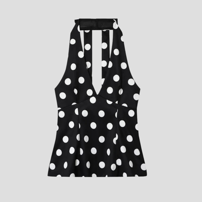 Damen Polka-Dot Korsett Crop Top mit Neckholder und Rückenfrei