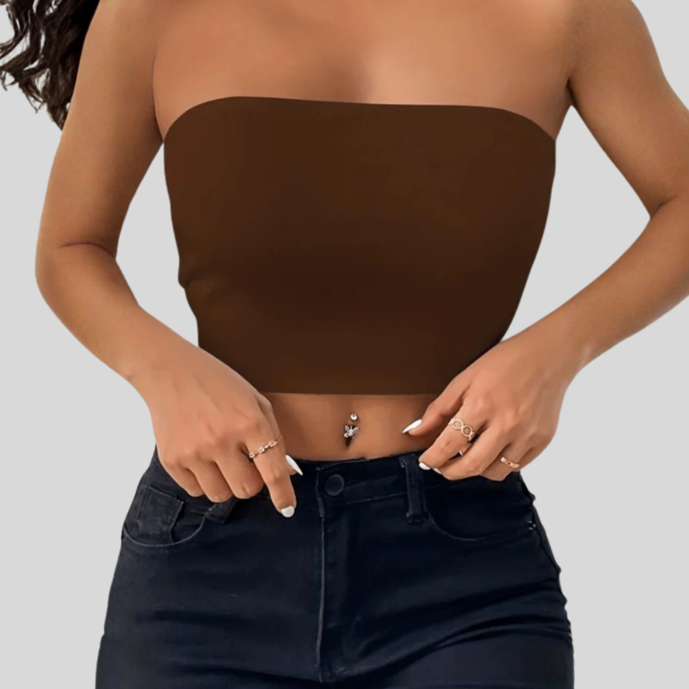 Women Bandeau Tube Top Strapless Slim Fit Summer Casual Outfit