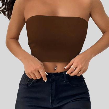 Women Bandeau Tube Top Strapless Slim Fit Summer Casual Outfit