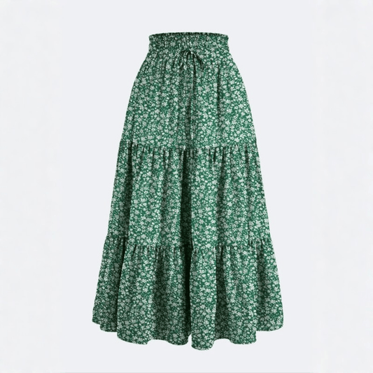 Falda Midi Floral de Verano en Línea A para Mujer con Cintura Elástica