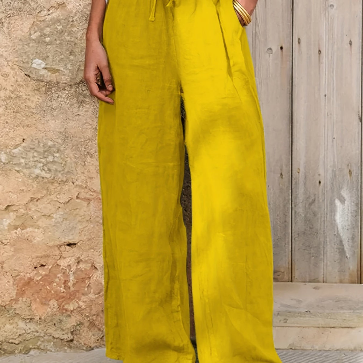 Leinenhose mit geradem Bein und weitem Schnitt
