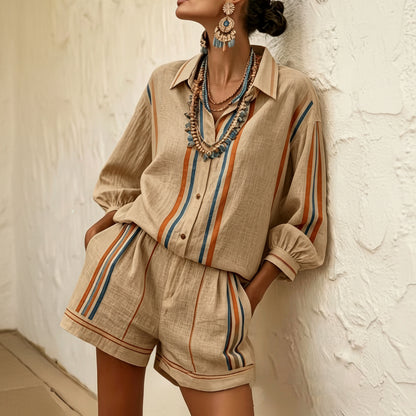 Directional Stripe Vacation Shirt Set
