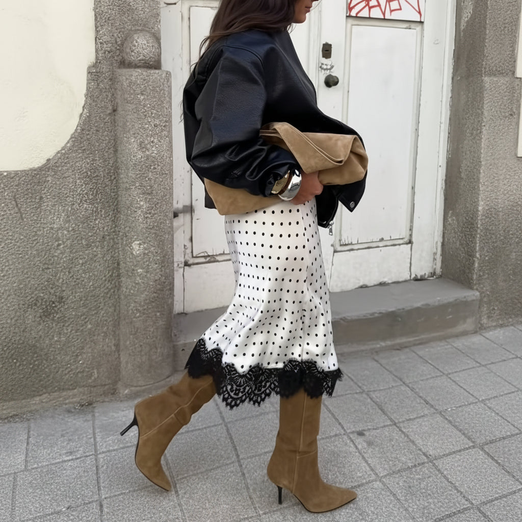 Eleganter Premium-Party-Halber Rock im Polka-Dot-Patchwork-Stil