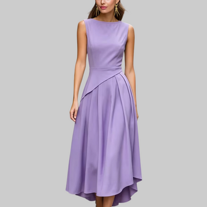 Sleeveless Asymmetrical Pleated Midi Dress
