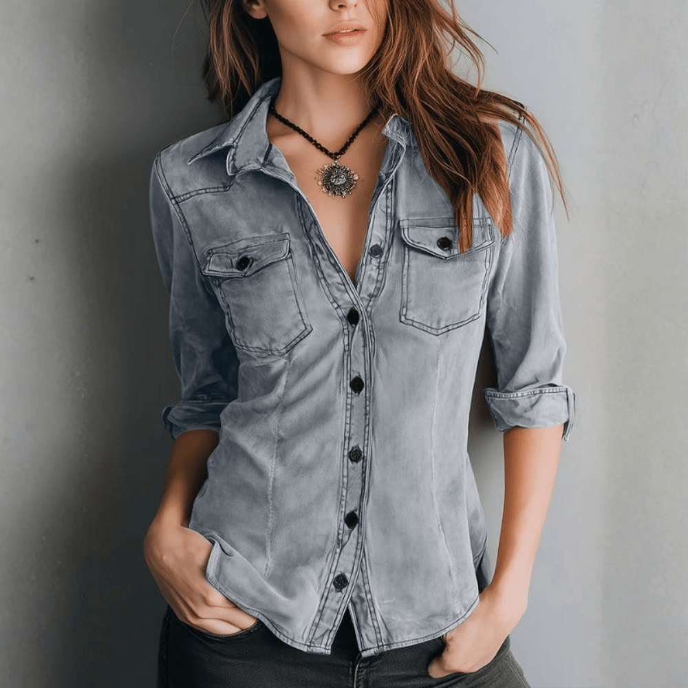 Vintage Washed Button Down Shirt With Slim Fit Tailored Style