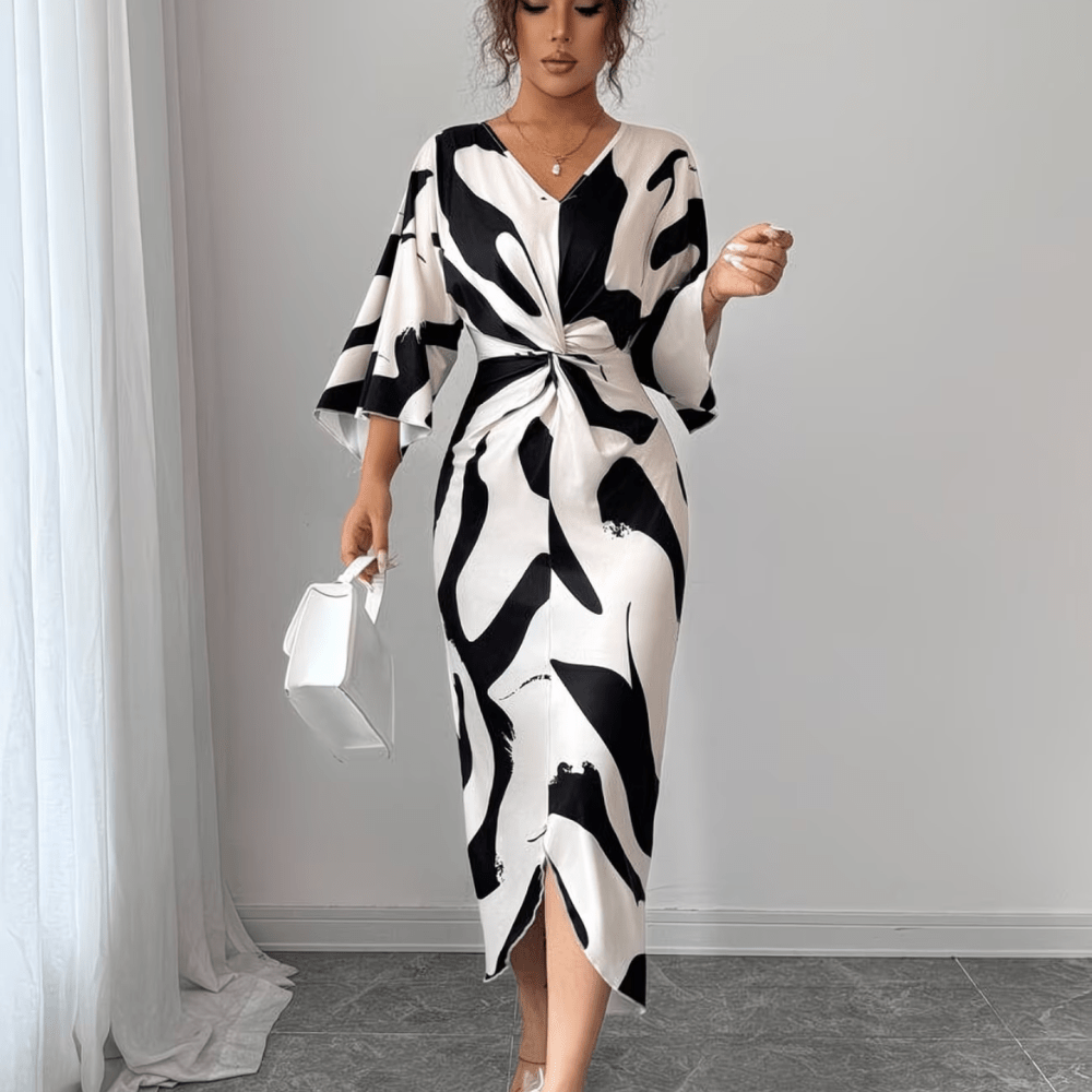 Abstract Print Twist Waist Midi Dress