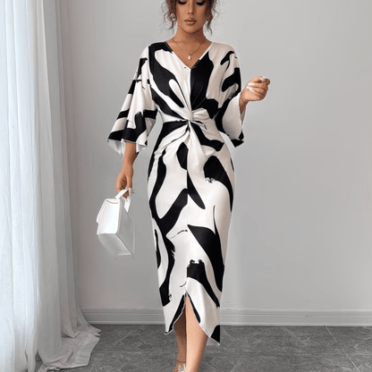 Abstract Print Twist Waist Midi Dress