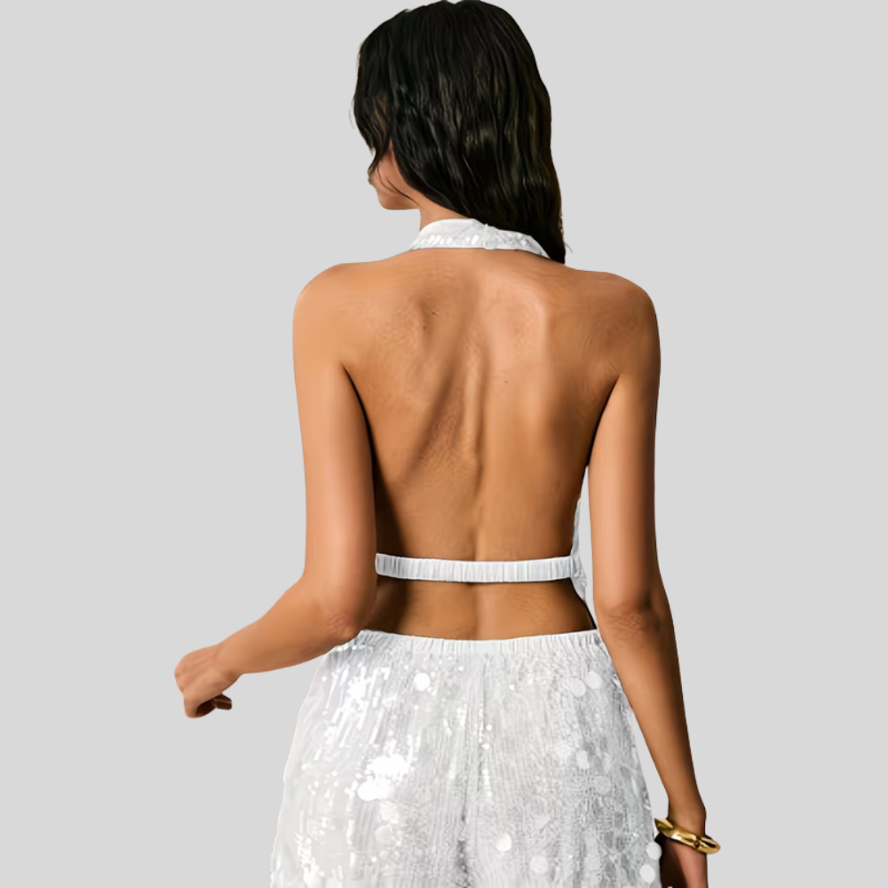 Women Two Piece Set Halter Top High Waist Shorts Party Outfit