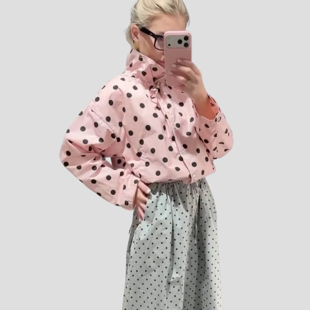 Women Polka Dot Jacket Long Sleeve Casual Short Coat