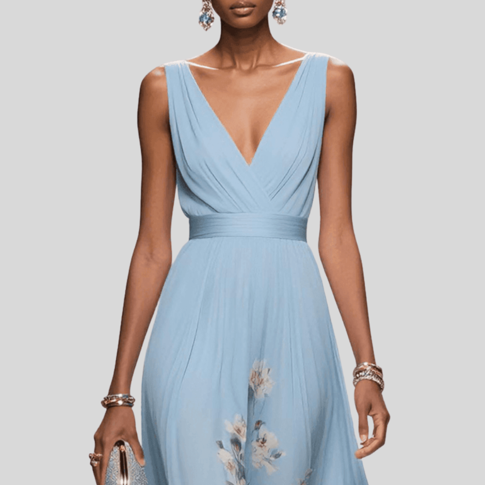 Damen Maxikleid aus Chiffon mit Blumenmuster Elegantes Sommeroutfit für Hochzeitsgäste