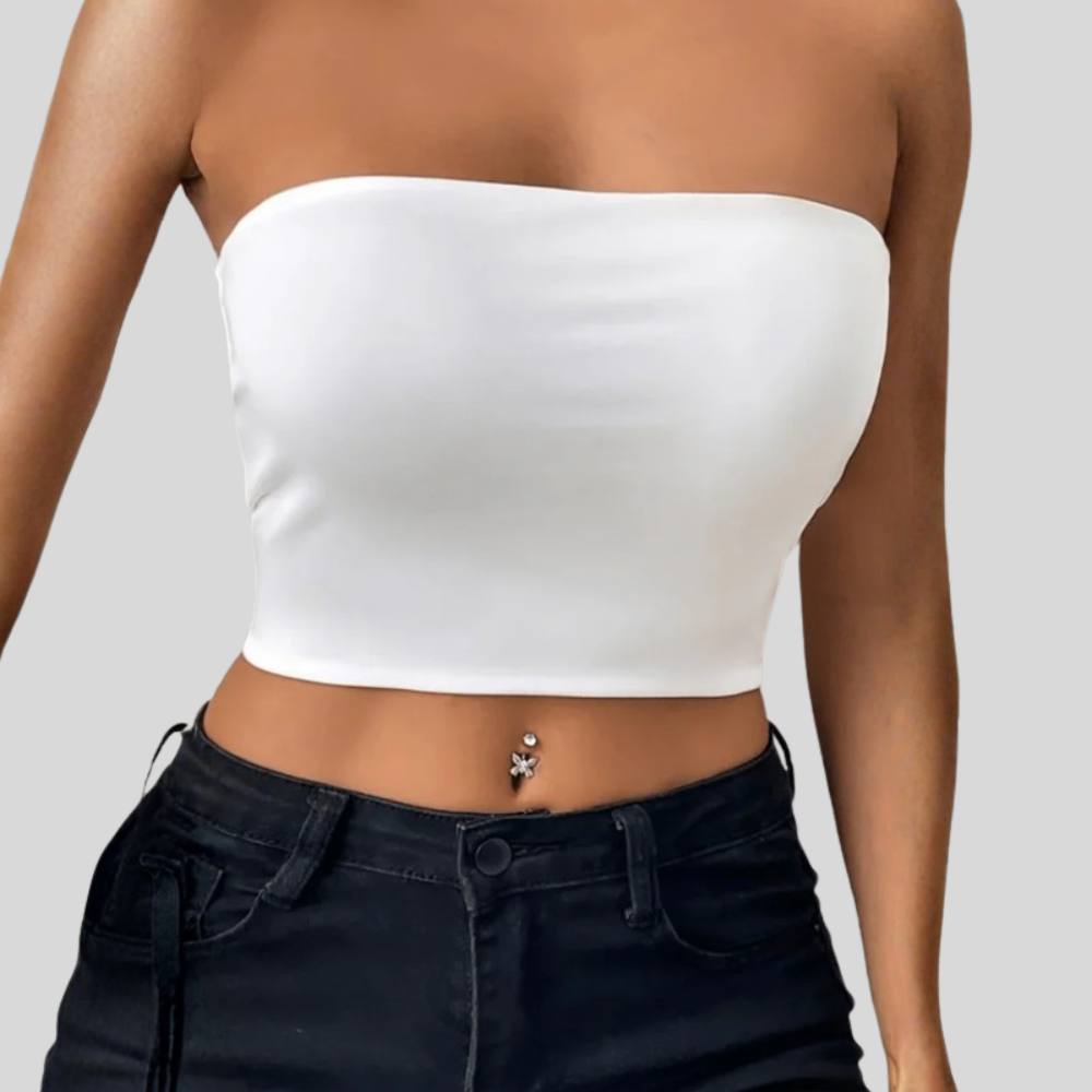 Women Bandeau Tube Top Strapless Slim Fit Summer Casual Outfit