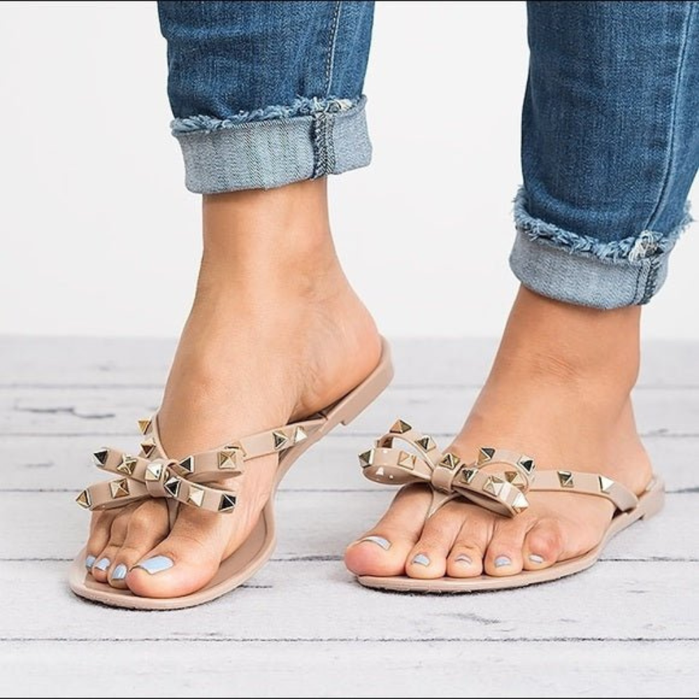 Women Studded Bow Jelly Sandals Flip Flop Casual Sandals