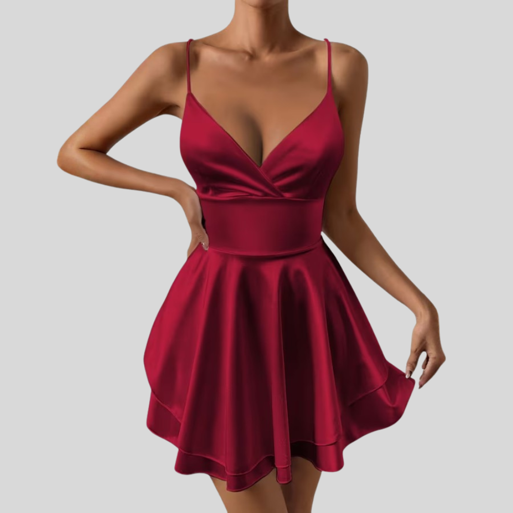 Women Cross V Neck Pleated Dress Open Back Elegant Evening Outfit