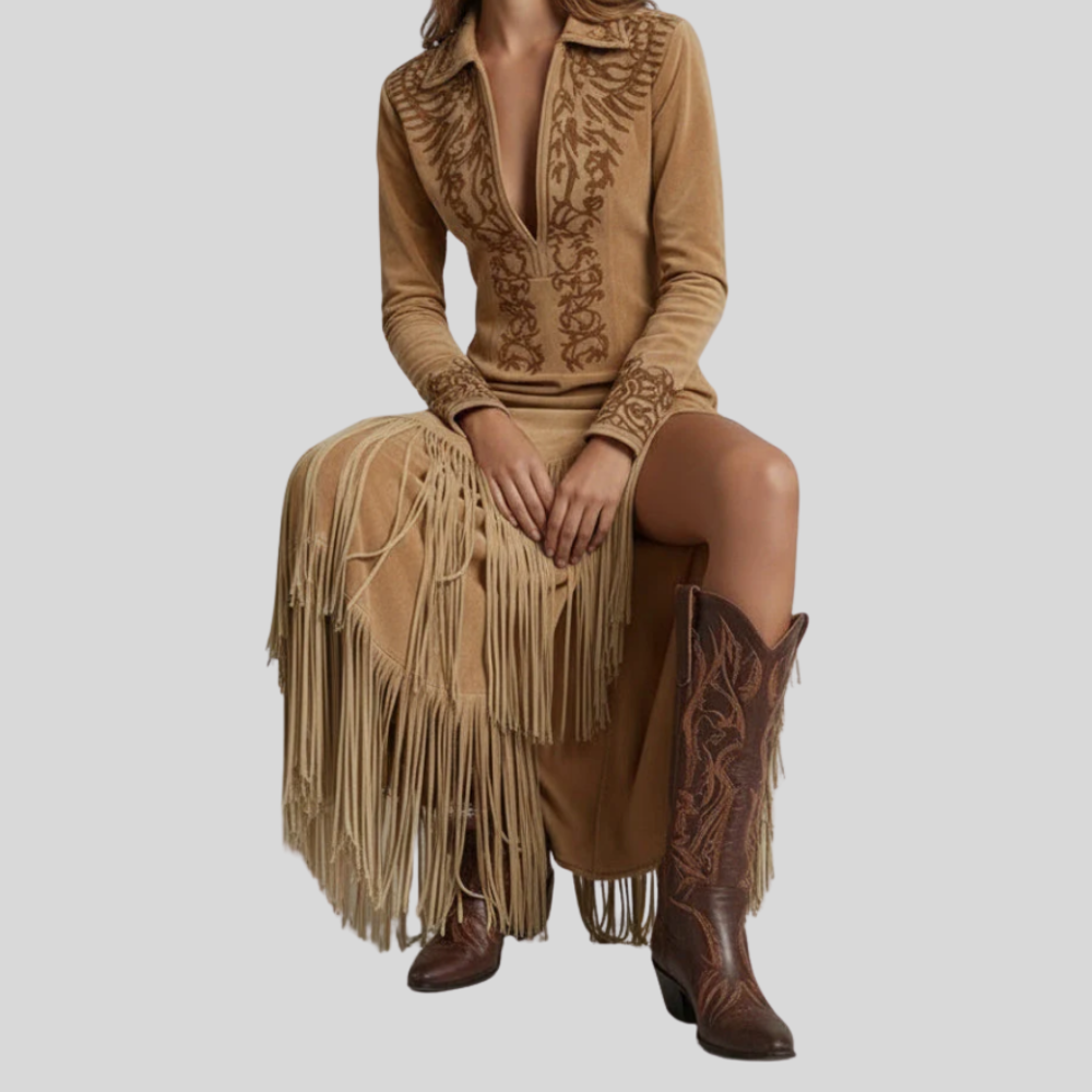 Women Fringe Maxi Dress Flowing Summer Beach Party Outfit