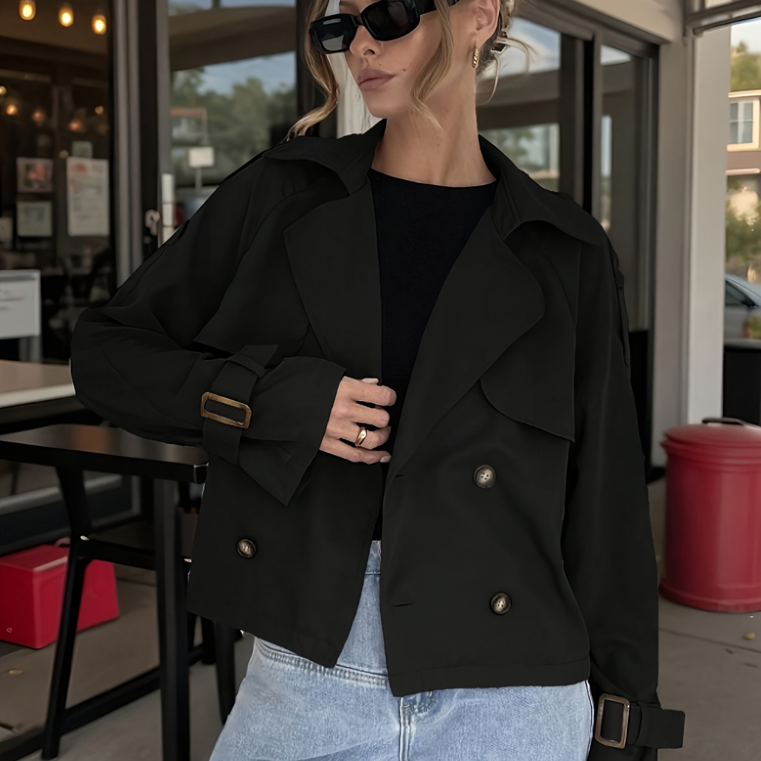 Kurz geschnittene Trenchcoat-Jacke, leicht, mit Gürtel, lässige Oberbekleidung