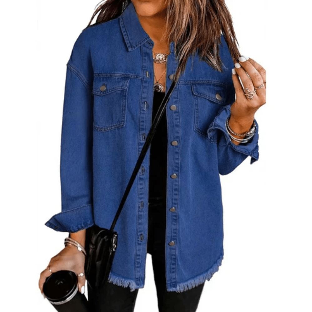 Frayed Hem Oversized Washed Shirt Jacket
