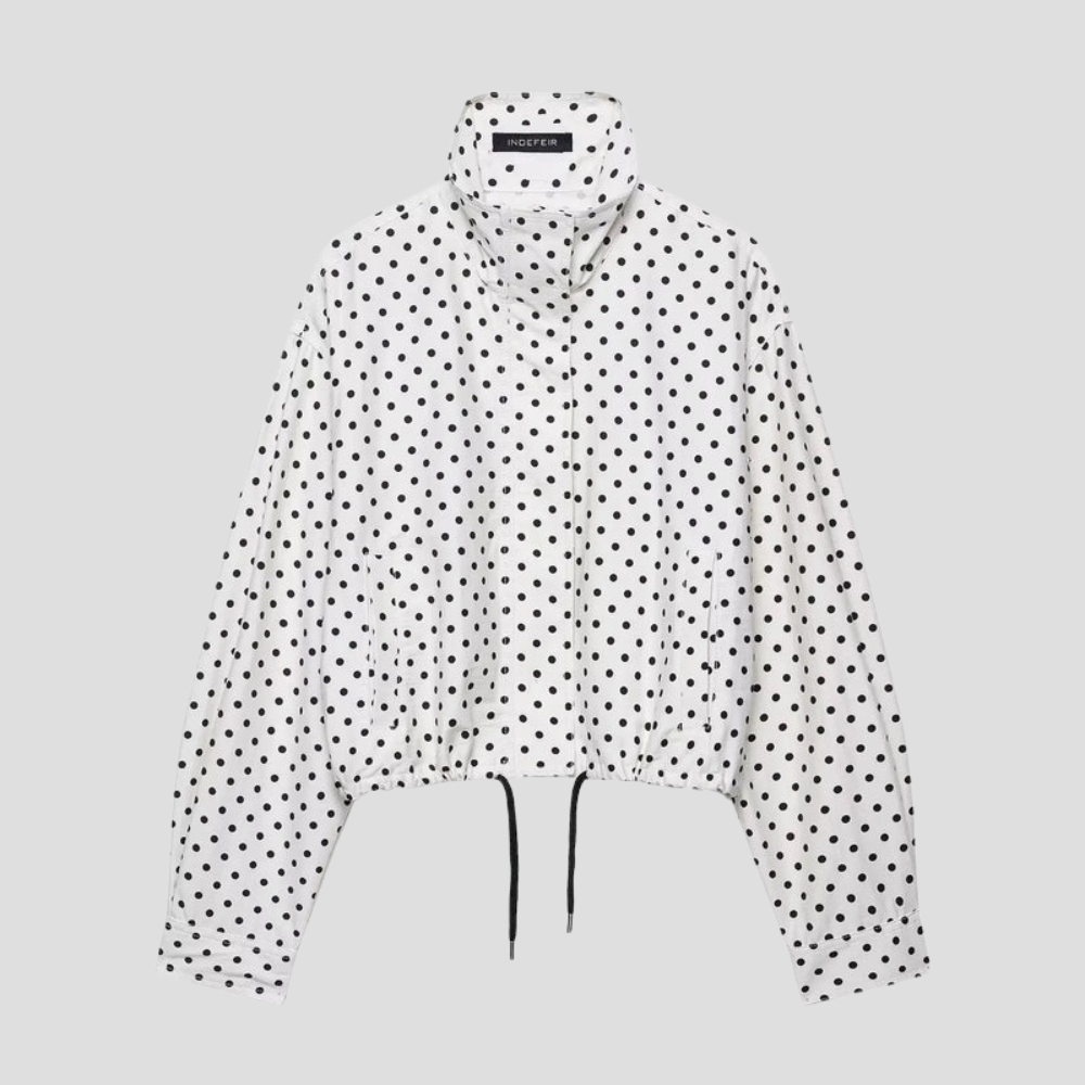 Damenjacke mit Rollkragen und Polka-Dots, langärmliger Freizeitmantel