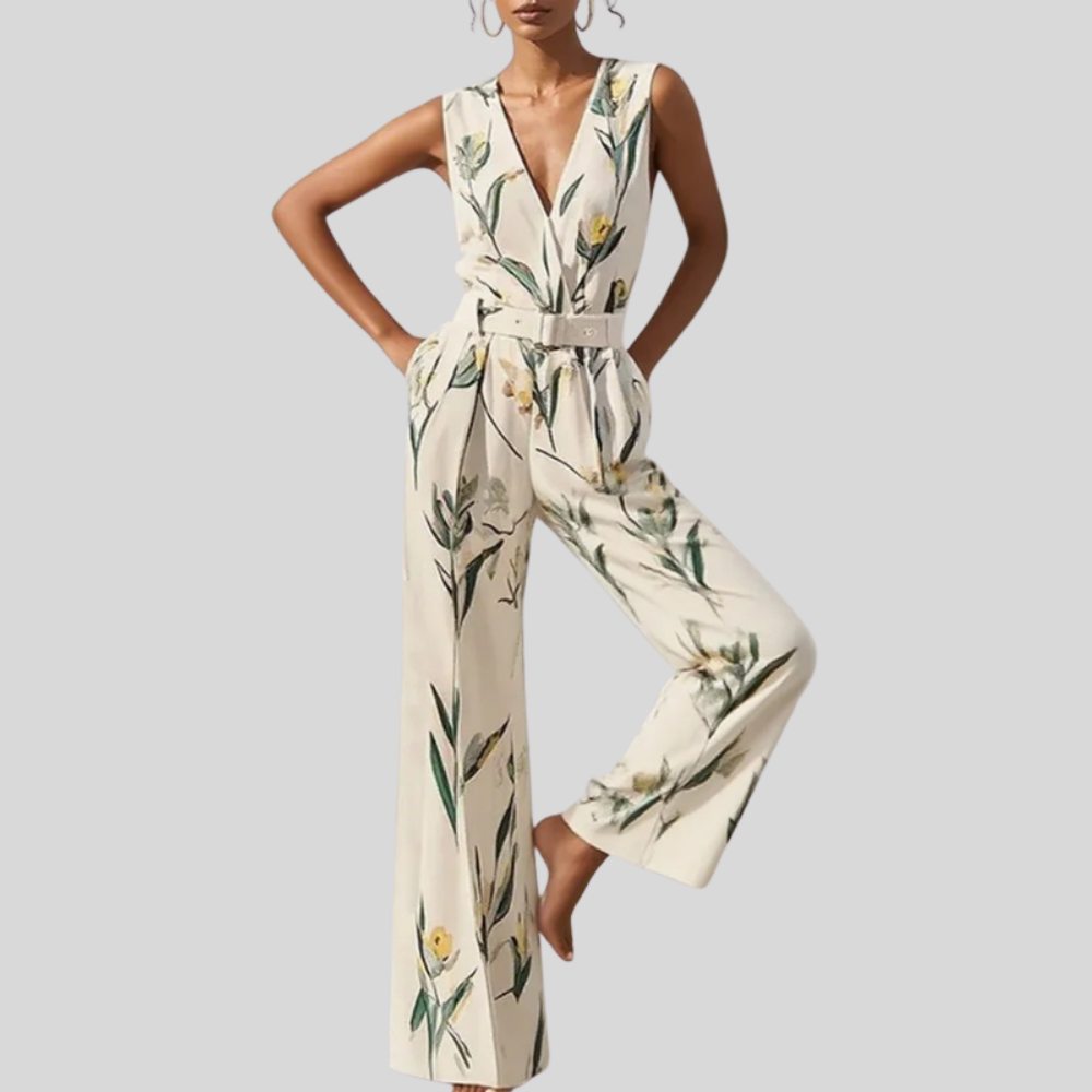 Women Botanical Wide Leg Jumpsuit Elegant Summer Wedding Outfit