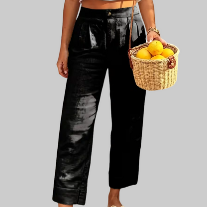 Pleated Linen Capri Pants
