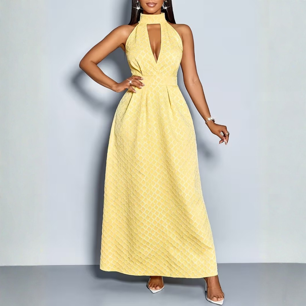 Texturiertes Neckholder A-Linien Maxikleid