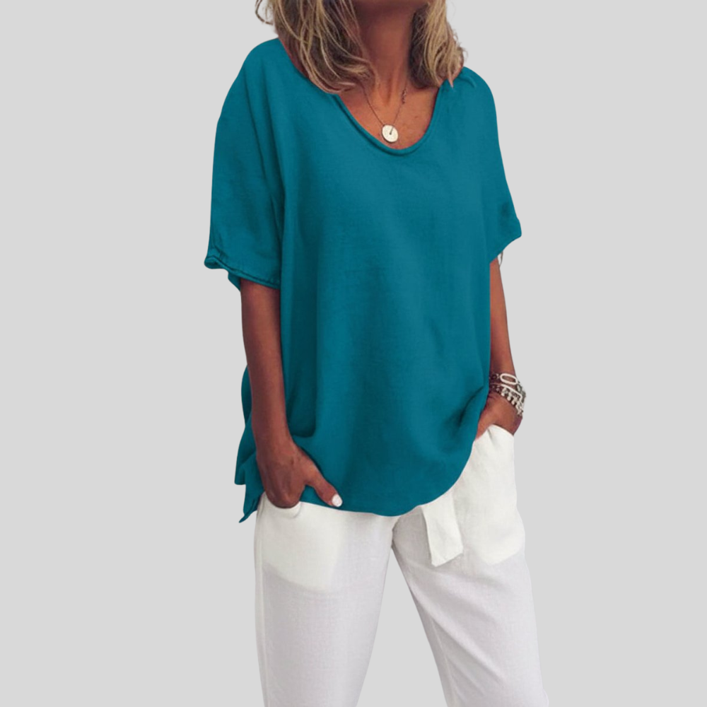 Women Relaxed V Neck Blouse Lightweight Summer Casual Top